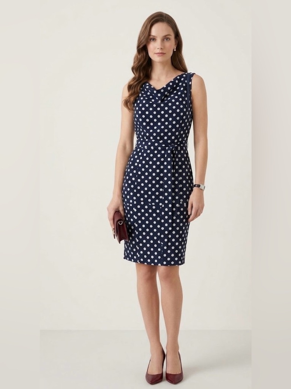 Jones New York Polka Dot Sleeveless Sheath Dress Navy Career Nautical Preppy 8